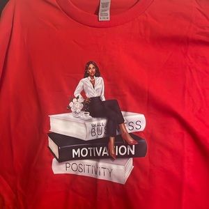 A red, XL, woman’s t-shirt.